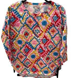 Fresh Produce Women's MD Marrakesh Catalina 3/4 Sleeve Geometric Print Shirt Top